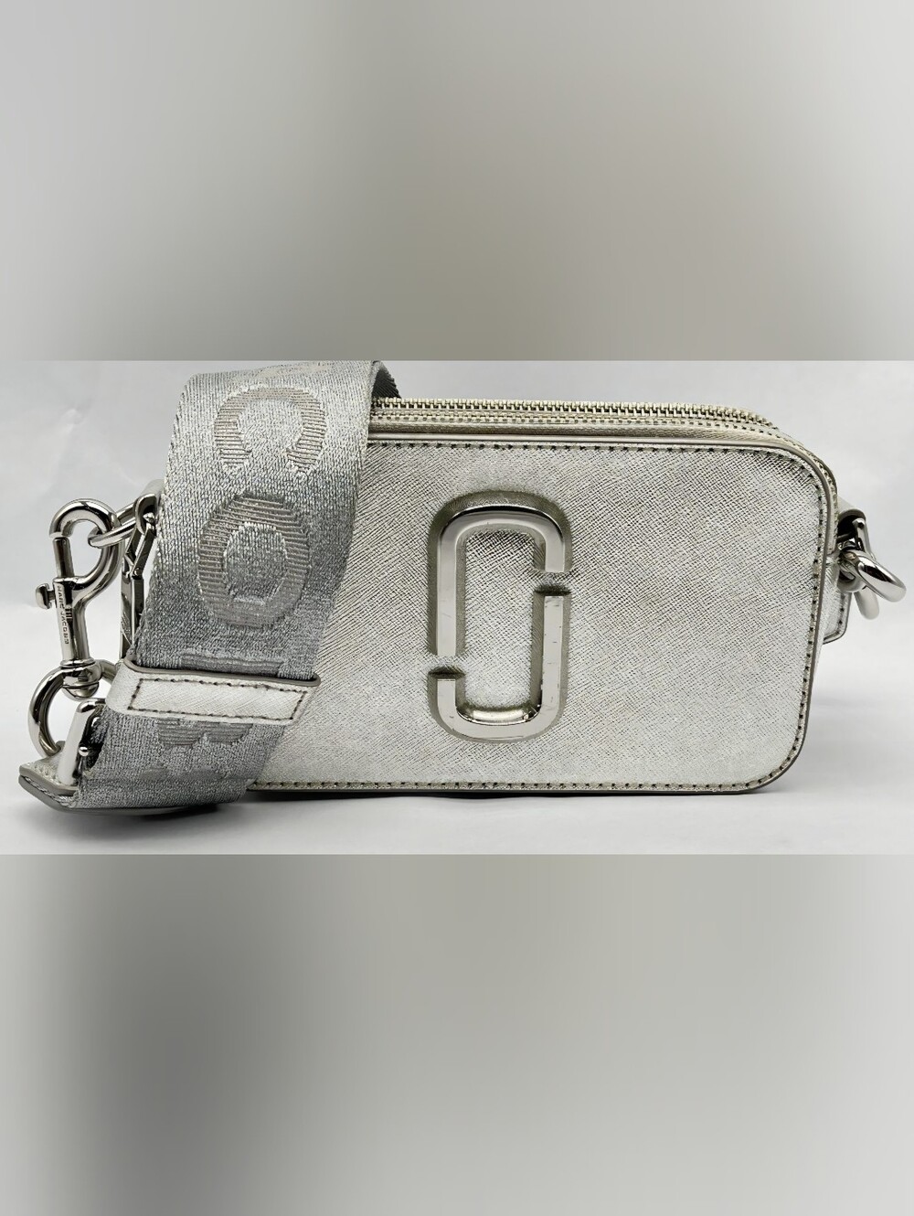 Marc Jacobs Silver Saffiano Snapshot Crossbody Bag